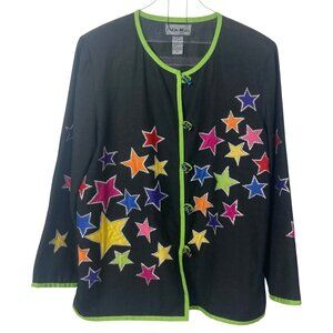 Vintage Indigo Moon Colorful Star Jacket Womens Small Oversize Retro Teachercore